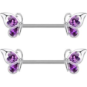 14G Stainless Steel Butterfly Nipple Rings 316L Butterfly Nipple Barbell Rings Body Piercing for Women