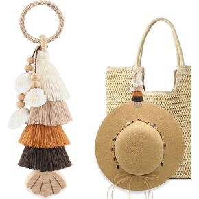 Handmade Tassel Hat Clip for Travel on Bag, Sun Hat Holder for Summer Beach Tote Bags, Travel Accessories for Women