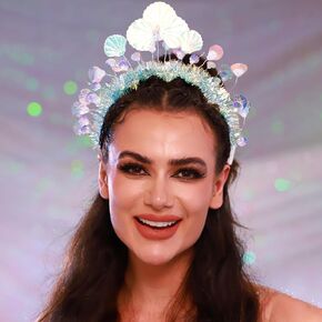 Light Up Sea Shell Headband Spakrly LED Headwear Glowing Custome Hair Accessories for Women and Girls (Silver-2)
