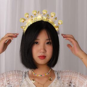 Light Up Sea Shell Headband Spakrly LED Headwear Glowing Custome Hair Accessories for Women and Girls (Silver-2)