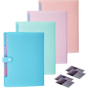 Expanding File Folder, 5 Pocket Cute Folders with Labels Letter Size Accordion File Organizer Portable Expandable File Folder for Documents Aesthetic Paper Organizer Folder for School Office