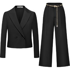 Women's 2 Pieces Suit Casual Outfits Double Breasted Blazer Jackets High Waisted Wide Leg Work Pants Suit Set