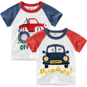 Toddler Boys Short-Sleeve Shirts Little Kids t Shirts Boys Tops Tees Dinosaur Shirt for 2-7 Years 2-Pack
