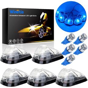5X Clear Cab Marker Roof Running Lights 264143AM w/ 5X White T10 LED Light Bulbs Assembly Compatible with Ford E150 E250 E350 E450 F150 F250 F350 F450 F550 Super Duty 1999-2016 Pickup Trucks