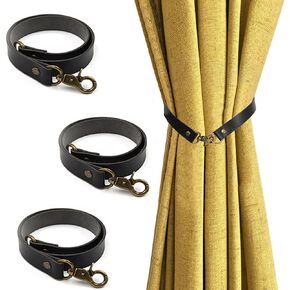 4 pcs Leather Curtain Tiebacks,Leather Curtain Rod Holder,Window Treatment Tie-Back for Home Offic Living Room Bedroom Curtain Buckle Decorative (Brown)