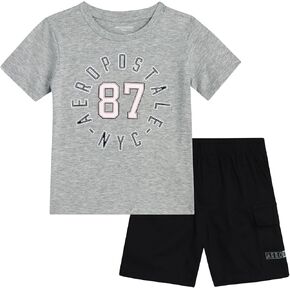 AEROPOSTALE Toddler Boys' Shorts Set - 2 Piece Twill Boys Cargo Shorts and Graphic Tee Shirt - Toddler Boys Clothes (2T-4T)