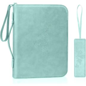Bible Cover Case for Woman - Large PU Leather Bible Tote Bag, Water Resistant Carrying Case for Bibles Study Supplies with Bookmark & Detachable Wristlet Strap, Book Cover Pink Floral (Extra Large)