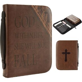 Bible Cover Case for Women and Men, Large Zippered PU Leather Bible Case, Protective Classic Bible Bag with Pen Slots and inner pockets (BC02-Black)