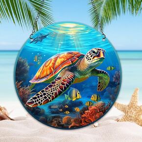 Sea Turtles Window Hangings Acrylic Underwater World Marine Life Suncatcher Stained Glass Panels Wall Decor For Indoor, Ideal Housewarming Gift Home Decor For Mom Grandma Wife Teacher