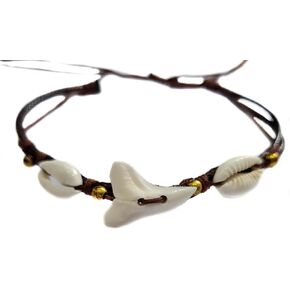 Genuine Mako Shark Tooth Bracelet for Men Fits 6 to 10 inch Wrist Size, Handmade Waxed Cord Corwrie Shell Shark Tooth Bracelet for Women Jewelry (GA099-BB)
