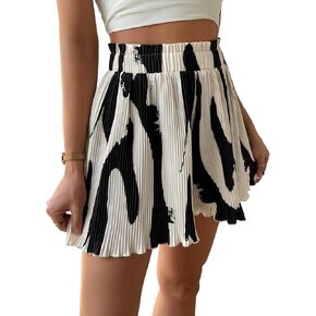 Milumia Women Wide Leg Pleated Shorts High Waist Lettuce Trim Patterned Boho Shorts