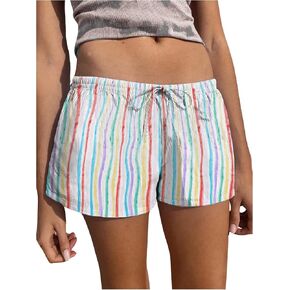 SHENHE Women's Summer Striped Shorts Drawstring Waist Loose Wide Leg Low Rise Casual Shorts