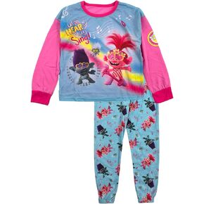 Trolls Little Girls' Two-Piece Pajama Set - Long Sleeve Top and Pants, Blue, 6/6X
