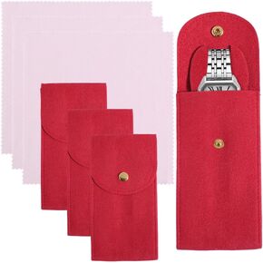Beebeecraft 3 Sets Rectangle Velvet Single Watch Storage Bags Gray Travel Case for Women and Men Organizer Protective Watch Box Pouch
