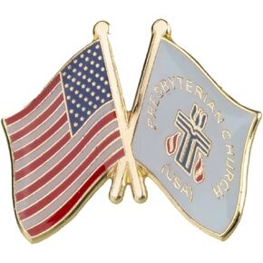 USA US American United States National Flag Presbyterian Church Christ Christian Christianity Protestant Christ Bible God Religion Crossed Flags Friendship Love Support 1" Enamel Pin