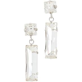 Kenneth Jay Lane Double Teardrop or Rectangle Crystal Drop Clip Earrings in Gold or Silver Settings