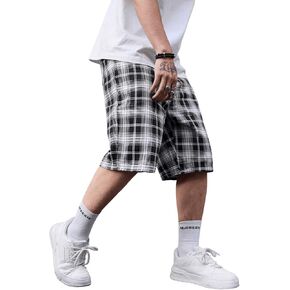 OYOANGLE Men's Plaid Print Straight Leg Shorts Loose Fit Elastic Waist Casual Denim Shorts with Pockets in Saudi Arabia