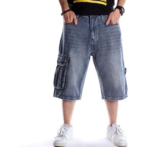 COOLMONAR Men's Classic Baggy Jeans Vintage Hip Hop Streewear Short Jeans with Cargo Pockets