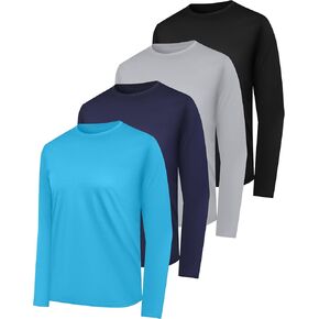 4 Pack Mens Quick Drying Sun Protection Long Sleeve Shirts Moisture Wicking Workout Shirt Performance Tee Shirts