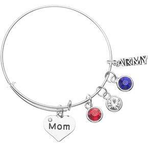 Infinity Collection - Army Mom Gift, Army Mom Charm Bangle Bracelet, Proud Army Mom Jewelry Moms Bracelet