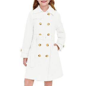 Haloumoning Girls Double Breasted Trench Coat Kids Lapel Belted Outerwear Jackets with Pockets 5-14 Years