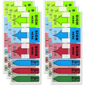 900pcs/6 Pack Sign Here Tabs, Practical Sign Here Arrow Stickers with Dispenser Fluorescent Colorful Message Sticky Notes Flag for School Office Notebook Notary Book (Green, Blue, Red)
