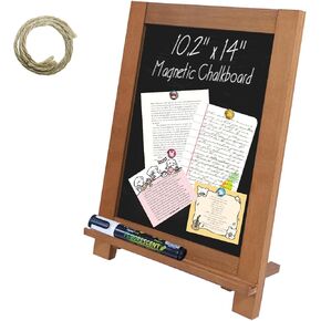 Tabletop Chalkboard Signs 10.2"x14" Magnetic Small Chalkboard Sign, Desktop Standing/Wall Hanging Blackboard with Liquid Chalk Marker, Wood Framed Menu Board for Kitchen, Café, Home Decor