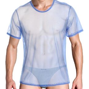 Men's See Through T-Shirts Sexy Sheer Short Sleeve Undershirt Show Muscle Tee Breathable
