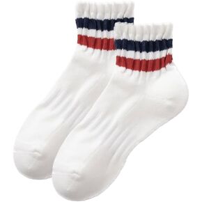 Women Striped Retro Novelty Crew Socks Sporty Thick Cotton Quarter Tube Socks