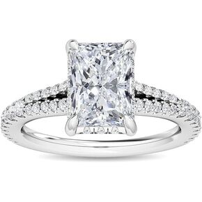 1-5 Carat (ctw) White Gold Radiant,Round Cut LAB GROWN Diamond Hidden Halo Engagement Ring (Color D-E Clarity VS1-VS2)