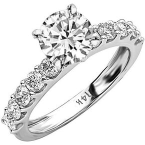 14K White Gold 2.1 CTW Round Cut Classic Side Stone Prong Set Diamond Engagement Ring, J Color VS1-VS2 Clarity, 1.2 Ct Center