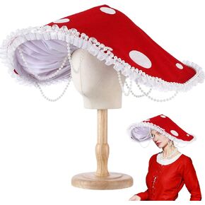 Mushroom Hat Renaissance Medieval Costume Cosplay Victorian Fairy Accessories with Beads Lace Brim Cap for Party