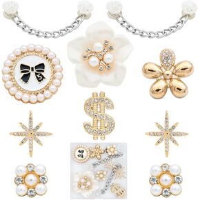 Bling Shoe Charms - 10PCS Crystal Rhinestone Pearl Flower and Butterfly Charms for Women & Girls, Sparkling Chain Accessories for Clog Shoes, Perfect for Party Favors & Birthday Gifts