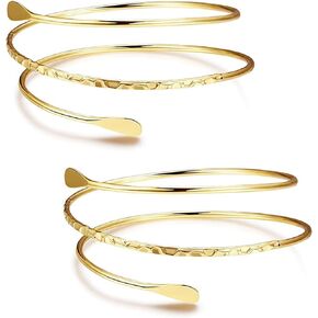 2 Pieces Gold Arm Cuff Upper Arm Band Cuff Bracelets Adjustable Bangle Armband for Women Arm Accessories Jewelry