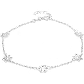 Sterling Silver Jewelry - Rhodium Plated 925 Stamp - Multi-Flower Nature-Theme Anklet - Stylish Beautifully Designed Women - 9" Long + 1" Extender