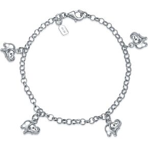 Good Luck ZOO Animal Lucky Garden Colorful 5 Multi Elephant Dangling Charm Bracelet For Teens .925 Sterling Silver 6 Inch Small Wrist & 7.5 Inch