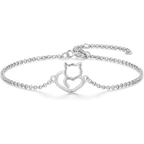 MUNDELL 925 Sterling Silver Cute Dachshund Double-Layer Cat Link Bracelet Puppy Dog Link Charm Bracelet for Women Fine Jewelry