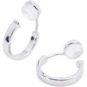 Clip on Earrings for Women, 14K Real Gold Plated Non Pierced Hoop, Clip on Hoops for Non Pierced Ears (White Gold)