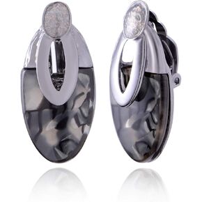 Clip On Marble Acrylic Earrings - Women's Fashion Statement Costume Jewelry Beatle Earrings Ear Drop for Non Pierced Ears Big Oval Stud for Party Prom Dance