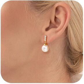 ريتاتش كليب على الأقراط للنساء 14K مطلية بالذهب طويلة تتدلى أقراط اللؤلؤ هوب بسيطة لا ثقب الأقراط لحفل الزفاف الحد الأدنى مجوهرات للنساء in Kuwait