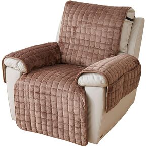 Quilted Recliner Chair Covers, Plush Non Slip Chair Slipcover Soft Washable Couch Cover Furniture Protector with Elastic Straps and Pocket for Kids, Dogs, Pets (Beige, 1 Seater)