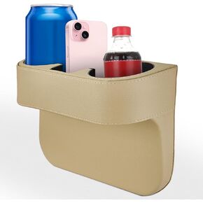 Car Cup Holder, Auto Front Seat Organizer, Multifunctional Cup Drink Holders with PU Leather Cover, Gap Filler Storage Box Coin Bucket Console Side Pocket Cell Mobile Phone Holder (Black)