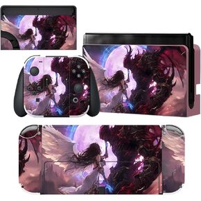 PlayVital Full Set Protective Skins for Nintendo Switch OLED Console & Joycon, Customized Vinyl Decal Sticker Wrap for Nintendo Switch OLED & Dock & Hand Grips - Angel's Grace