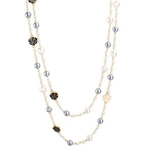 Fashion jewellery designer camellia and pearl Long collarbone necklace for women imitation pearl necklace gift