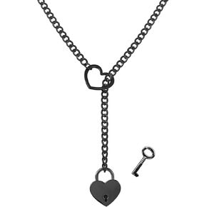Heart O-ring Slip Chain Necklace For Women Y-Necklace Handmade Punk Gothic Cuban Necklace Adjustable Lariat Womens Heart O-Ring Slip Chain Choker for Women Jewelry Gift