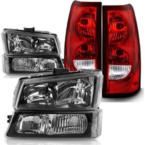 Headlight Tail Light Compatible with 2003-2006 Chevy Silverado Avalanche 1500 1500HD 2500 2500HD 3500(07 Sivlerado Classic),Black Housing Amber Reflector
