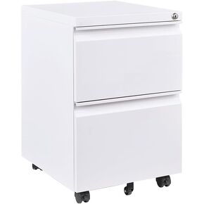 Panana Pedestal Office Mobile File Cabinet,2 Drawers Storage Commercial Vertical Cabinet with Lock (White)