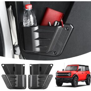 2PCS Front Door Storage Pockets for Ford Bronco Accessories 2024 2023 2022 2021,Door Side Organizer Box Compatible for Bronco 2/4 Door, Interior Storage Expansion Cup Holder Accessory
