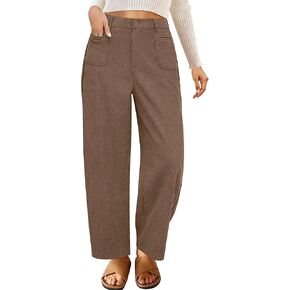 GRAPENT Barrel Pants for Women High Waisted Corduroy Elastic Waist Trendy Loose Casual Fall Trousers Pants with Pockets