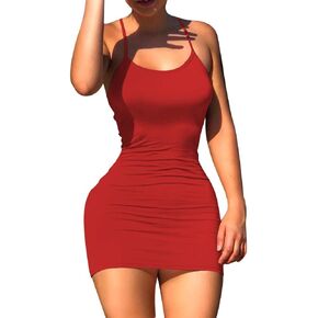Nimsruc Women Sexy Bodycon Mini Dress Summer Short Backless Spaghetti Strap Dresses